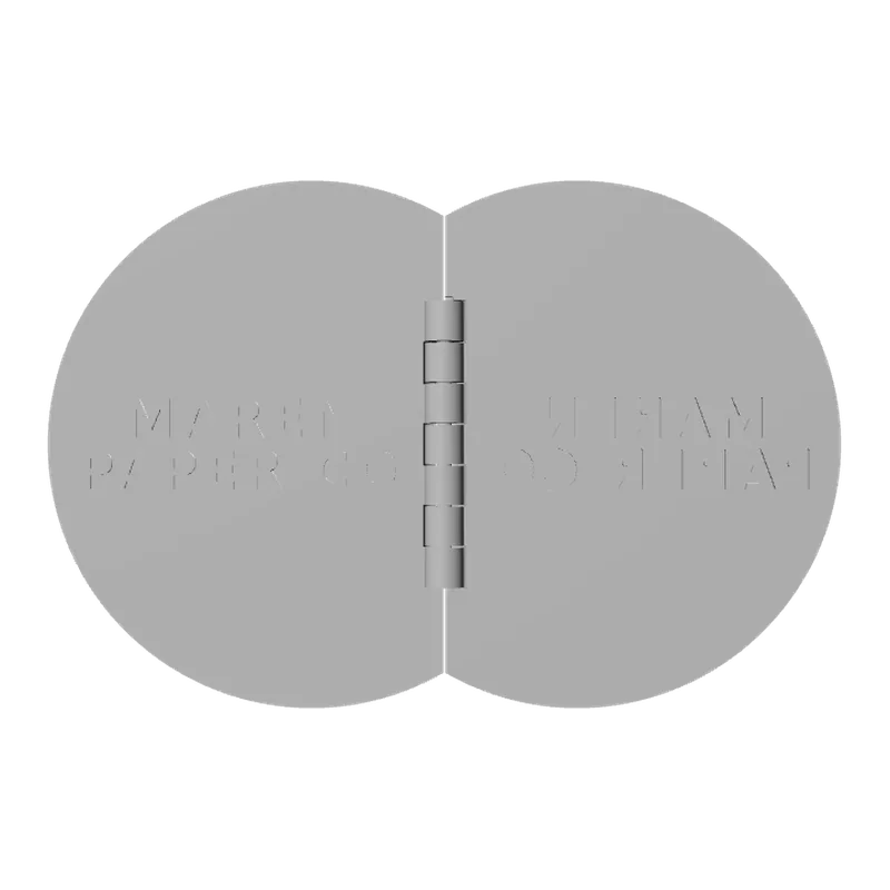 Round two-leaf emboss stamp with two lines of text.